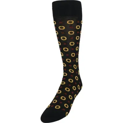 Trafalgar Redondo Circular Patterned Mid-calf Mercerized Cotton Socks In Black