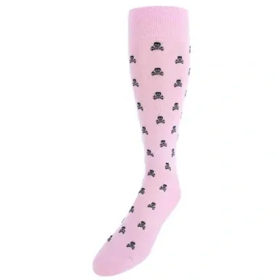 Trafalgar Rodger Skull And Cross Bones Mercerized Cotton Mid-calf Socks In Pink