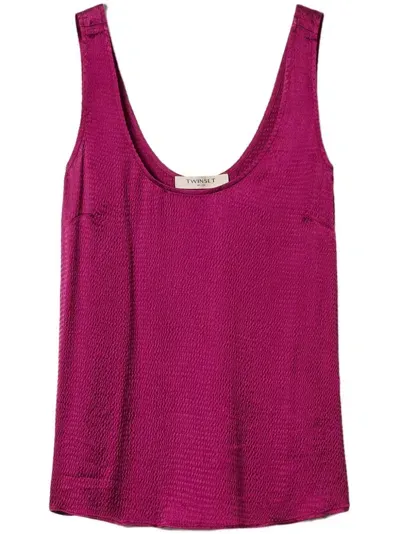 Twinset Hammered-effect Satin Tank Top In Red