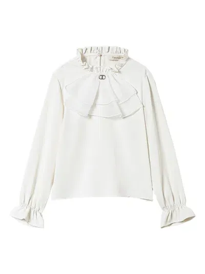 Twinset Kids' Jabot Collar Crepe De Chine Blouse In White