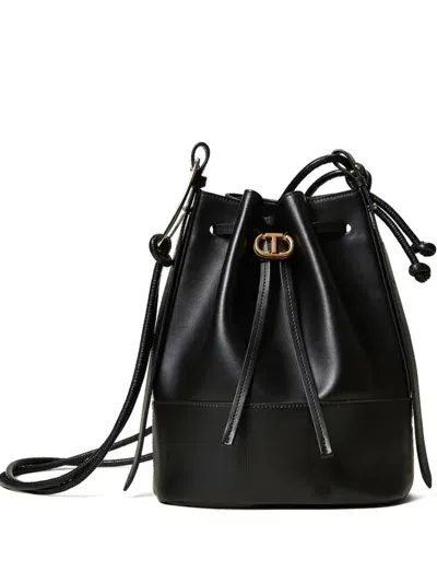 Twinset Jane Leather Bucket Bag In Black