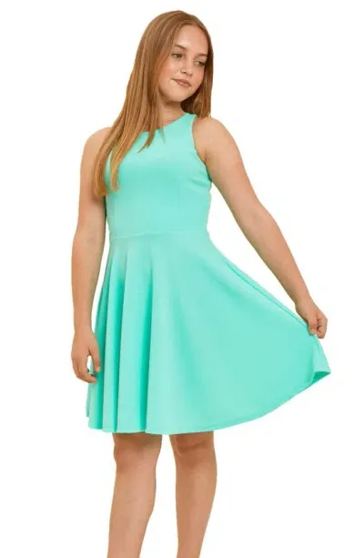 Un Deux Trois Kids' Textured Racerback Fit & Flare Dress In 851mint