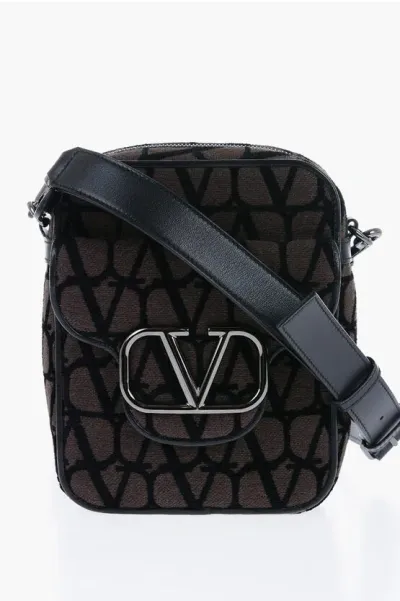 Valentino Garavani Monogrammed Jacquard Purse With Leather Shoulder Strap In Black