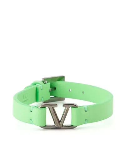 Valentino Garavani Vlogo Leather Bracelet In Green