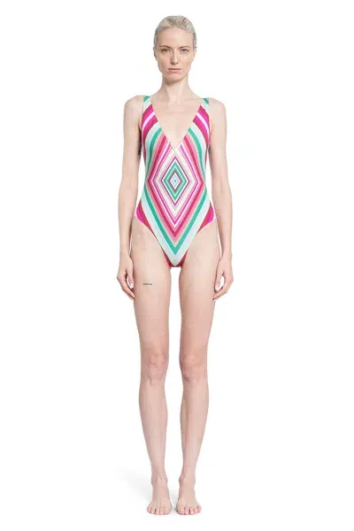 Valentino Geometric-print V-neck Swimsuit In Multicolor