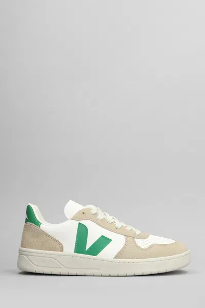 Veja V-10 Sneakers In White Suede And Leather