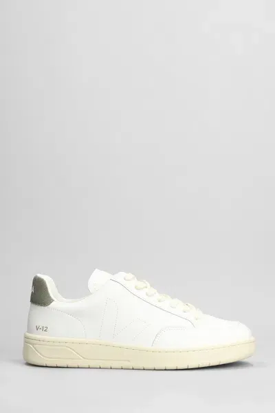 Veja V-12 Stitch Sneakers In White Leather