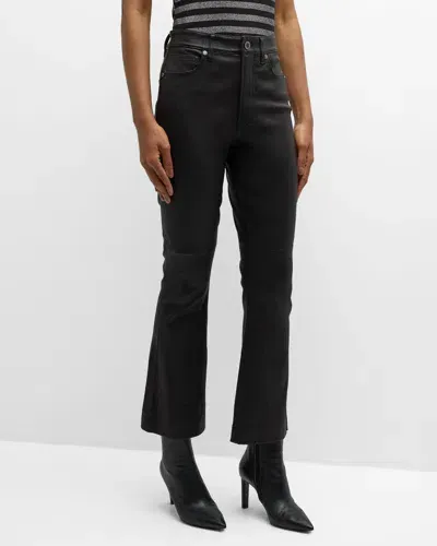 Veronica Beard Carson Leather High-rise Ankle Flare Jeans In Black