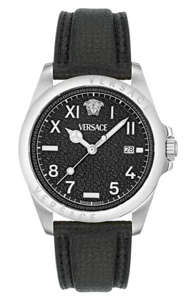 Versace Anteo Leather Strap Watch, 41mm In Stainless Steel