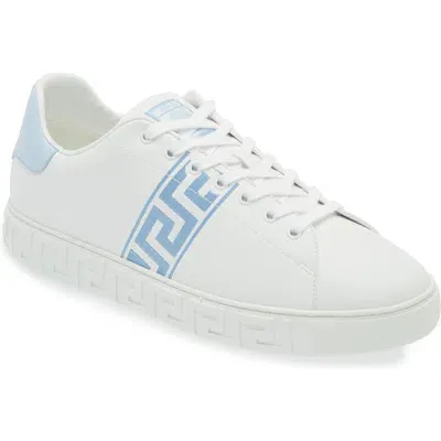 Versace Barocco Greca Jacquard Low Top Sneaker In White Blue Hydrangea