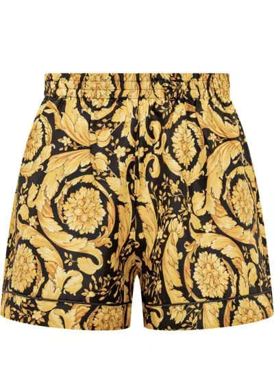 Versace Baroque Pajama Shorts In Gold