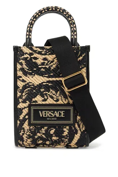 Versace Borsa Tote Athena Barocco Mini In Black, Neutro