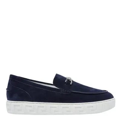 Versace Medusa 95 Suede Greca Loafers In Blue