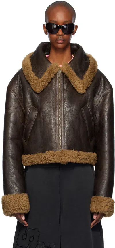 Vetements Brown Inside-out Cropped Aviator Reversible Shearling Jacket