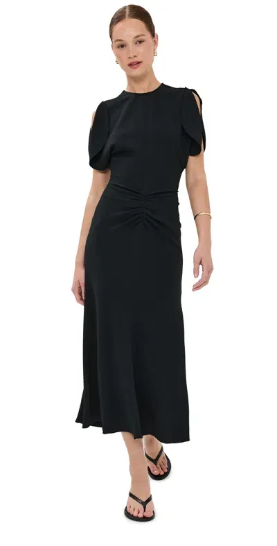 Victoria Beckham Gathered Midi Dress In Black