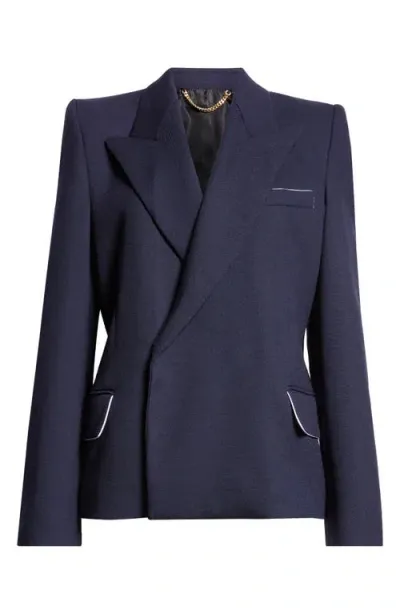 Victoria Beckham Pointed Shoulder Wool Blend Blazer In Ink Blue