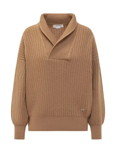 Victoria Beckham Shawl Neck Jumper In Brown