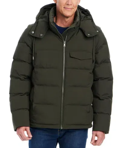 Vince Camuto Men's Hooded Stretch Zip-front Puffer Coat In Dark Moss