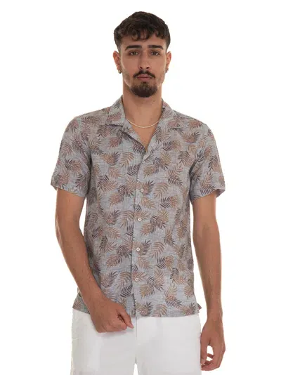 Vincenzo De Lauziers Short-sleeved Linen Shirt In Beige-azzurro