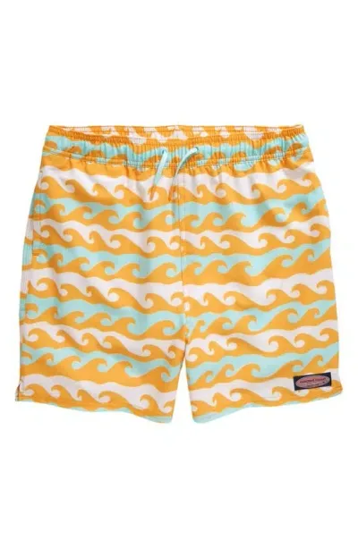 Vineyard Vines Kids' Chappy Crab Print Swim Trunks In Graphic Waves Apricot