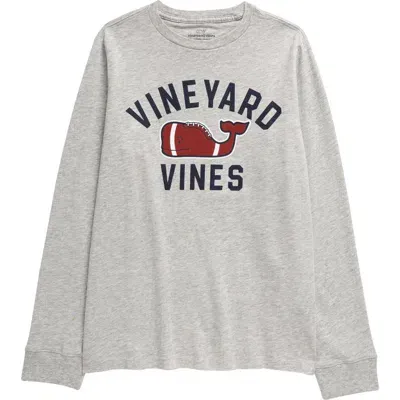 Vineyard Vines Kids' Textured Football Whale Long Sleeve Graphic T-shirt In Grey Heather