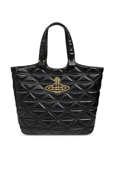 Vivienne Westwood Orb Plaque Quilted Large Tote Bag In Black