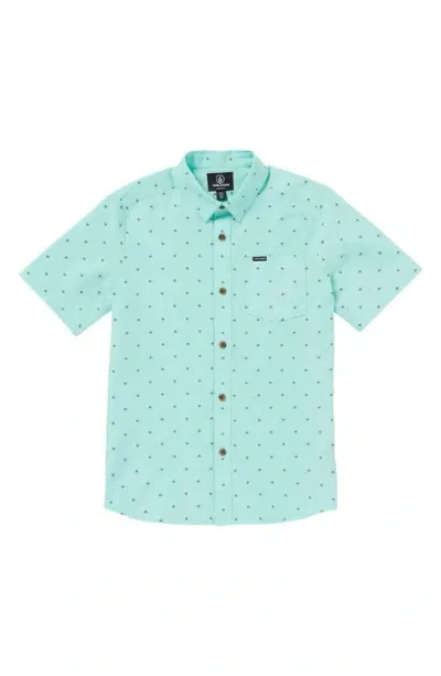 Volcom Kids' Geo Print Short Sleeve Button-up Shirt In Crete Blue