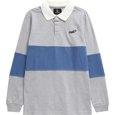 Volcom Kids' Vando Long Sleeve Rugby Shirt In Grey Heather