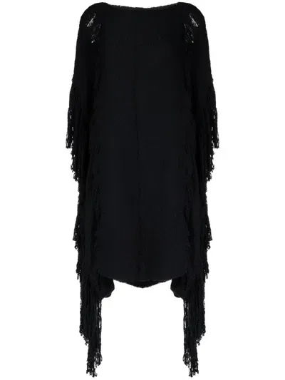 Voz Lace Fringe Manta Knitted Top In Black