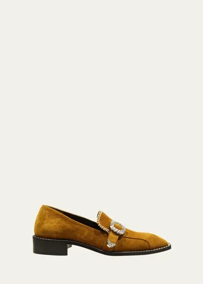 Wales Bonner Suede Embellished Buckle Slip-on Loafers In Tan