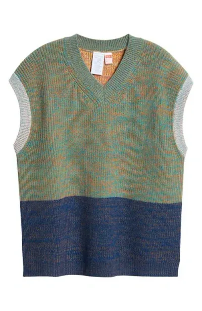 Waste Yarn Project Ida Wool Blend V-neck Sweater Vest In Blue/green Multi