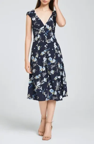 Wayf Laure Floral Fit & Flare Dress In Navy Floral