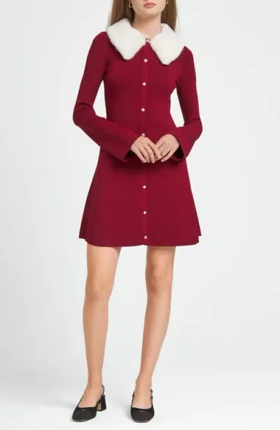 Wayf X Chérie Madeleine Amour Long Sleeve Minidress In Bordeaux