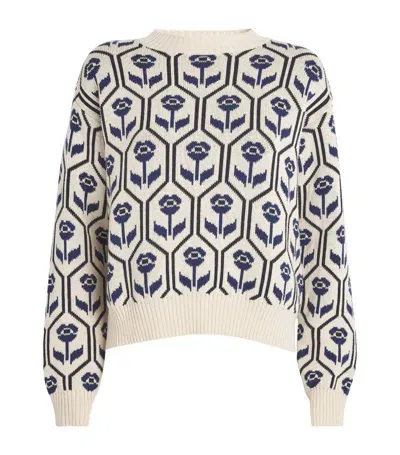 Weekend Max Mara Floral Jacquard Sweater In Bianco-blu