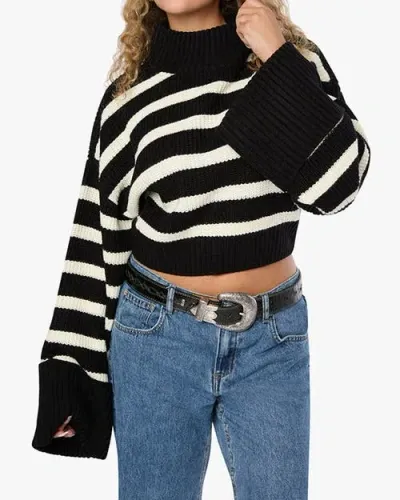 Weworewhat Cropped Turtle Neck Sweater In Black/ivory