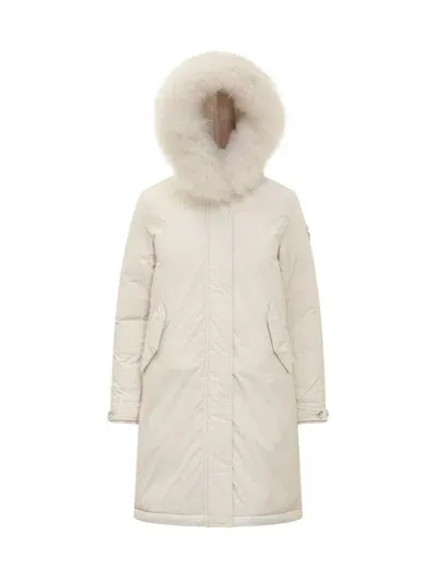 Woolrich Logo Patch Hooded Parka In White