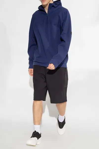 Y-3 Organic Cotton-blend Short-zip Hoodie In Blue