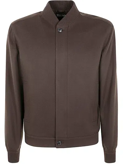 Z Zegna Oasi Concealed Fastened Jacket In Brown