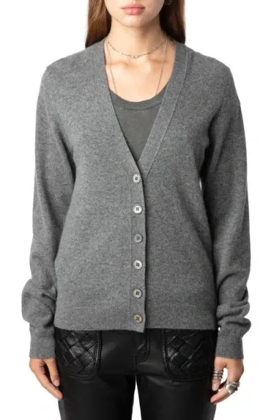 Zadig & Voltaire Jemmy Elbow-patch Cashmere Cardigan In Gris Chine