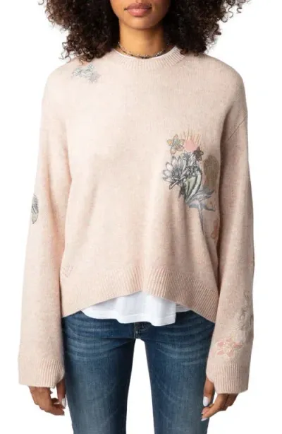 Zadig & Voltaire Markus Concert Embroidered Cashmere Sweater In Sweet