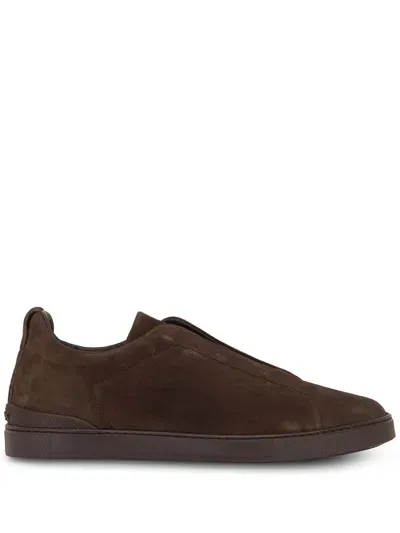 Zegna Low-top Suede Sneakers In Black