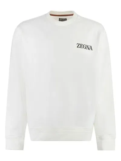 Zegna Men's Cotton Crew-neck Sweatshirt In White