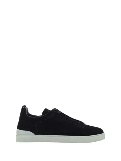 Zegna Suede Triple Stitch Sneakers In Ner