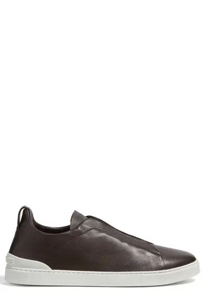 Zegna Dark Brown Secondskin Triple Stitch Sneakers