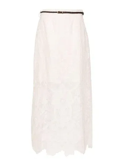 Zimmermann Embroidered Linen Midi Skirt In Beis