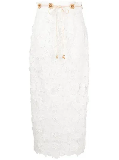 Zimmermann Lace Raie Midi Skirt In 白色