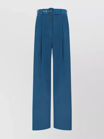 Zimmermann Silk Wide-leg Trousers Belted Waist In Blue