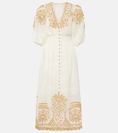 Zimmermann Waverly Embroidered Linen Maxi Dress In Beige