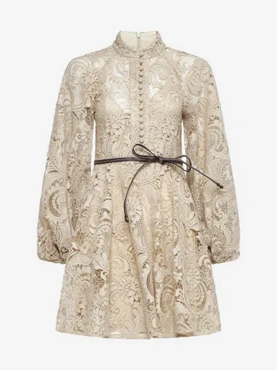 Zimmermann Waverly Lace Mini Dress In Taupe