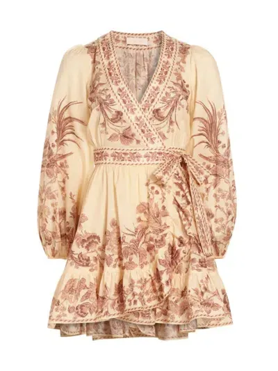 Zimmermann Mini Dress In Cream Pink Bird